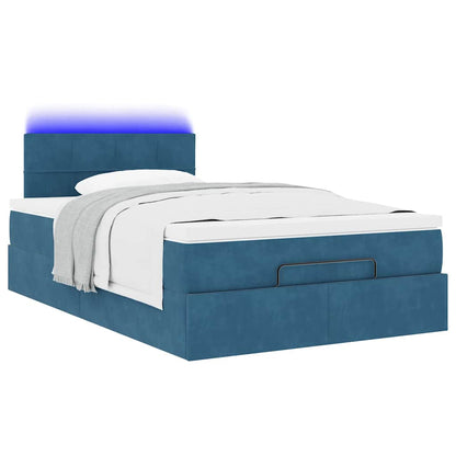 Lit ottoman avec matelas et LED bleu foncé 90x200cm velours