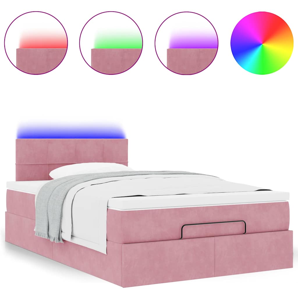 Lit ottoman avec matelas et LED rose 120x190 cm velours