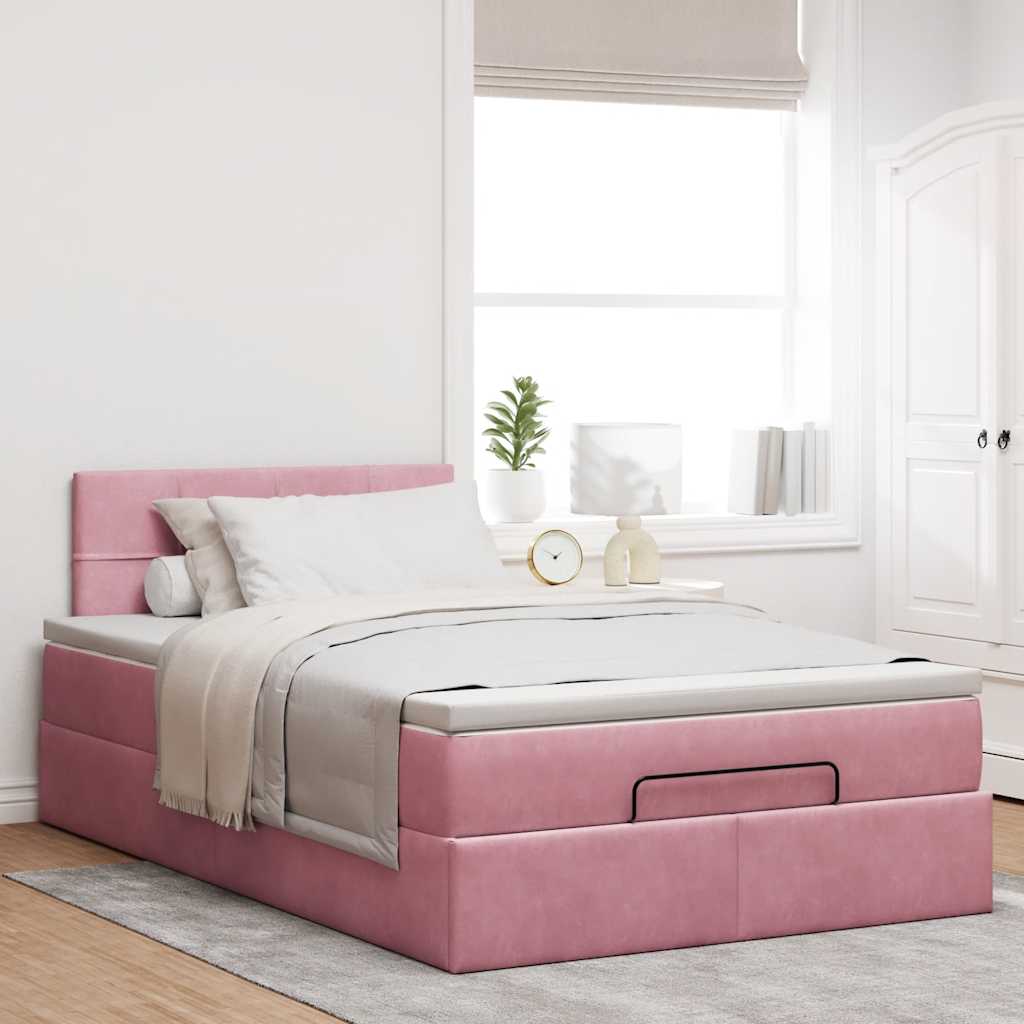 Lit ottoman avec matelas et LED rose 120x190 cm velours