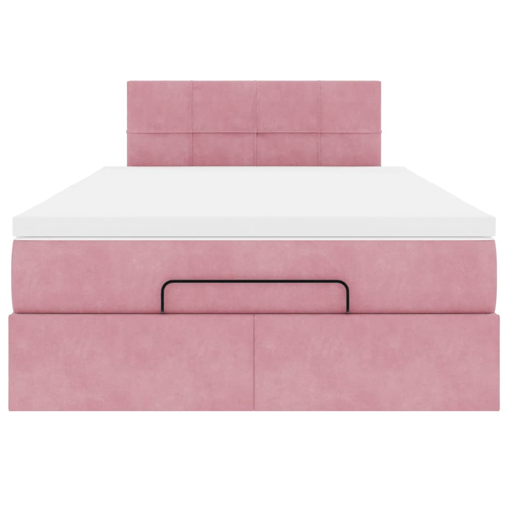 Lit ottoman avec matelas et LED rose 120x190 cm velours