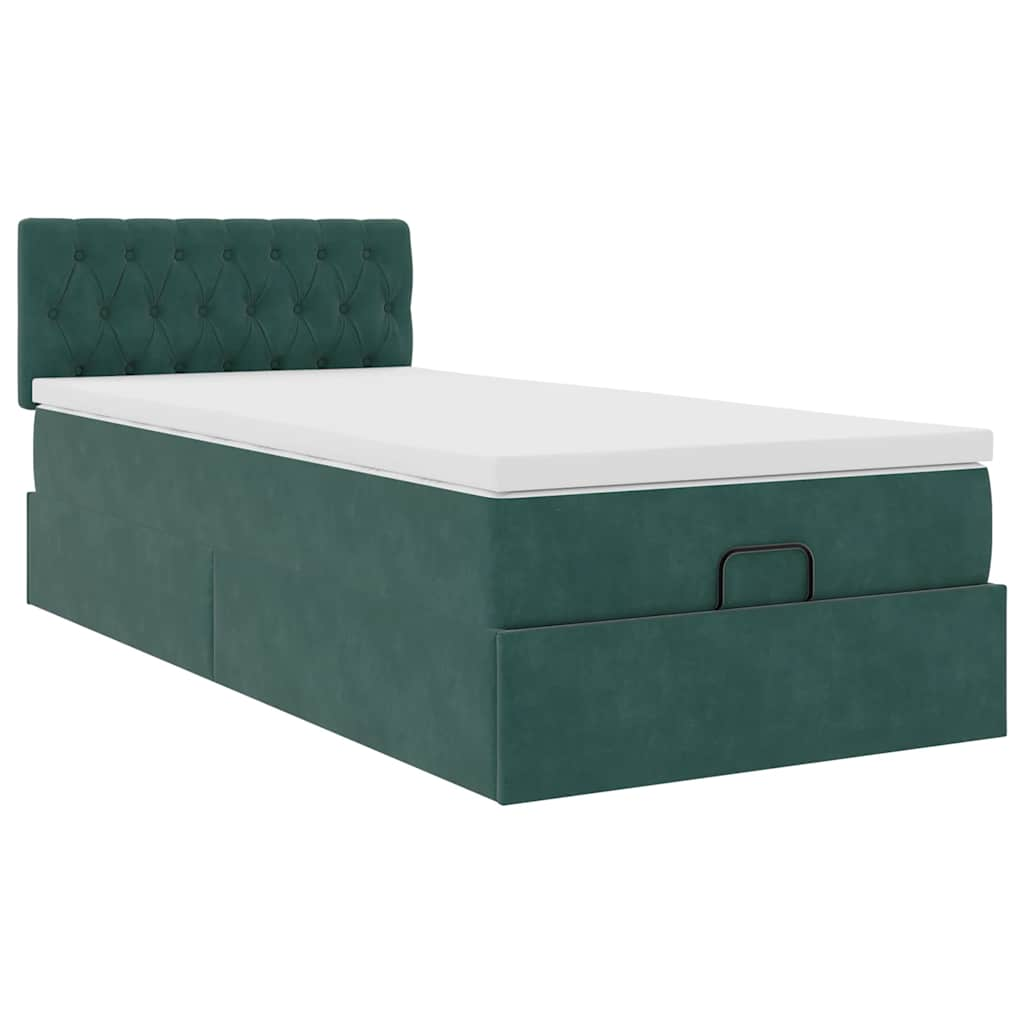 Lit ottoman avec matelas et LED Vert foncé 90x200cm velours