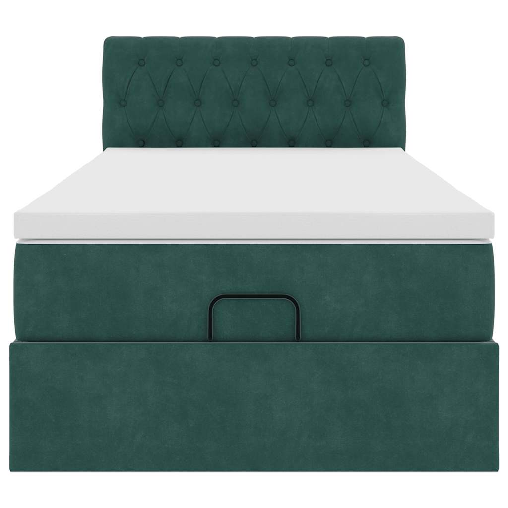 Lit ottoman avec matelas et LED Vert foncé 90x200cm velours