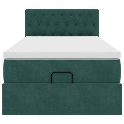 Lit ottoman avec matelas et LED Vert foncé 90x200cm velours