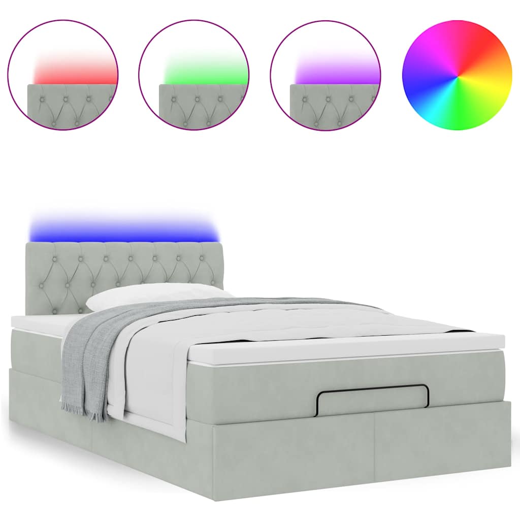 Lit ottoman avec matelas et LED gris clair 120x190cm velours