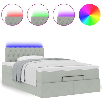 Lit ottoman avec matelas et LED gris clair 120x190cm velours