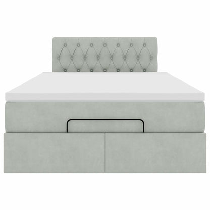 Lit ottoman avec matelas et LED gris clair 120x190cm velours