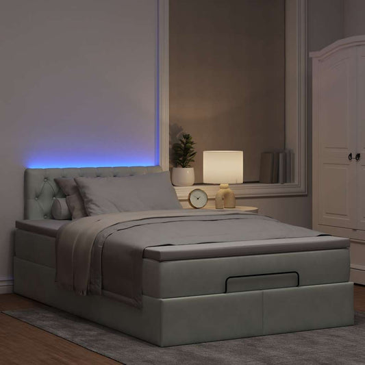 Lit ottoman avec matelas et LED gris clair 120x190cm velours