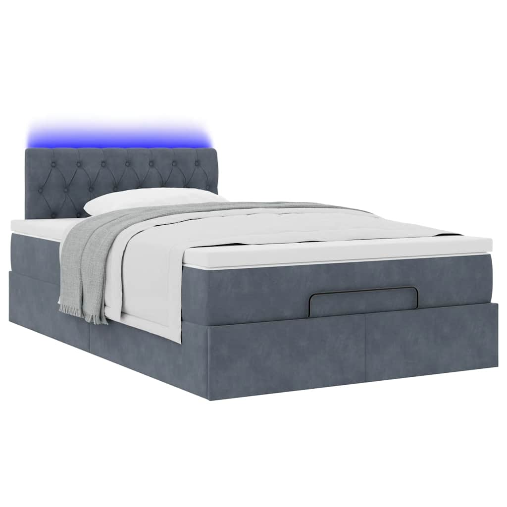 Lit ottoman avec matelas et LED gris foncé 90x200cm