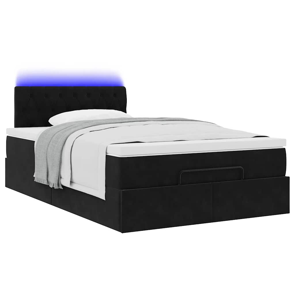 Lit ottoman avec matelas et LED noir 120x190 cm velours