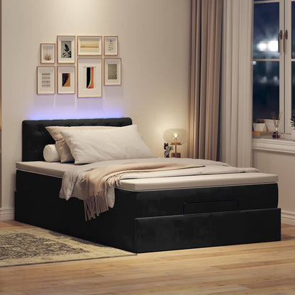 Lit ottoman avec matelas et LED noir 120x190 cm velours