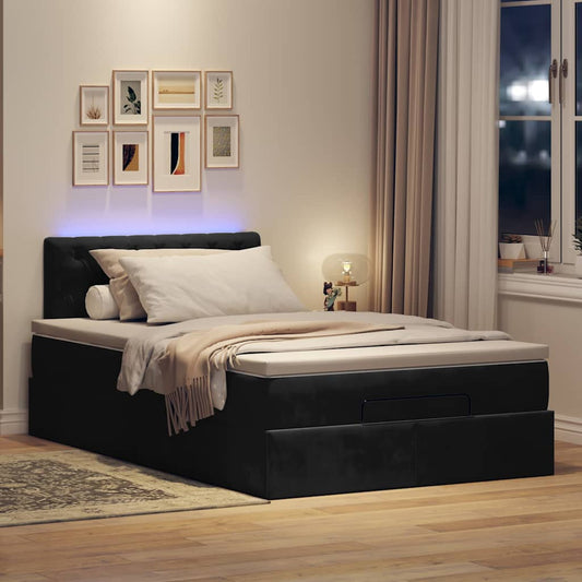 Lit ottoman avec matelas et LED noir 120x190 cm velours