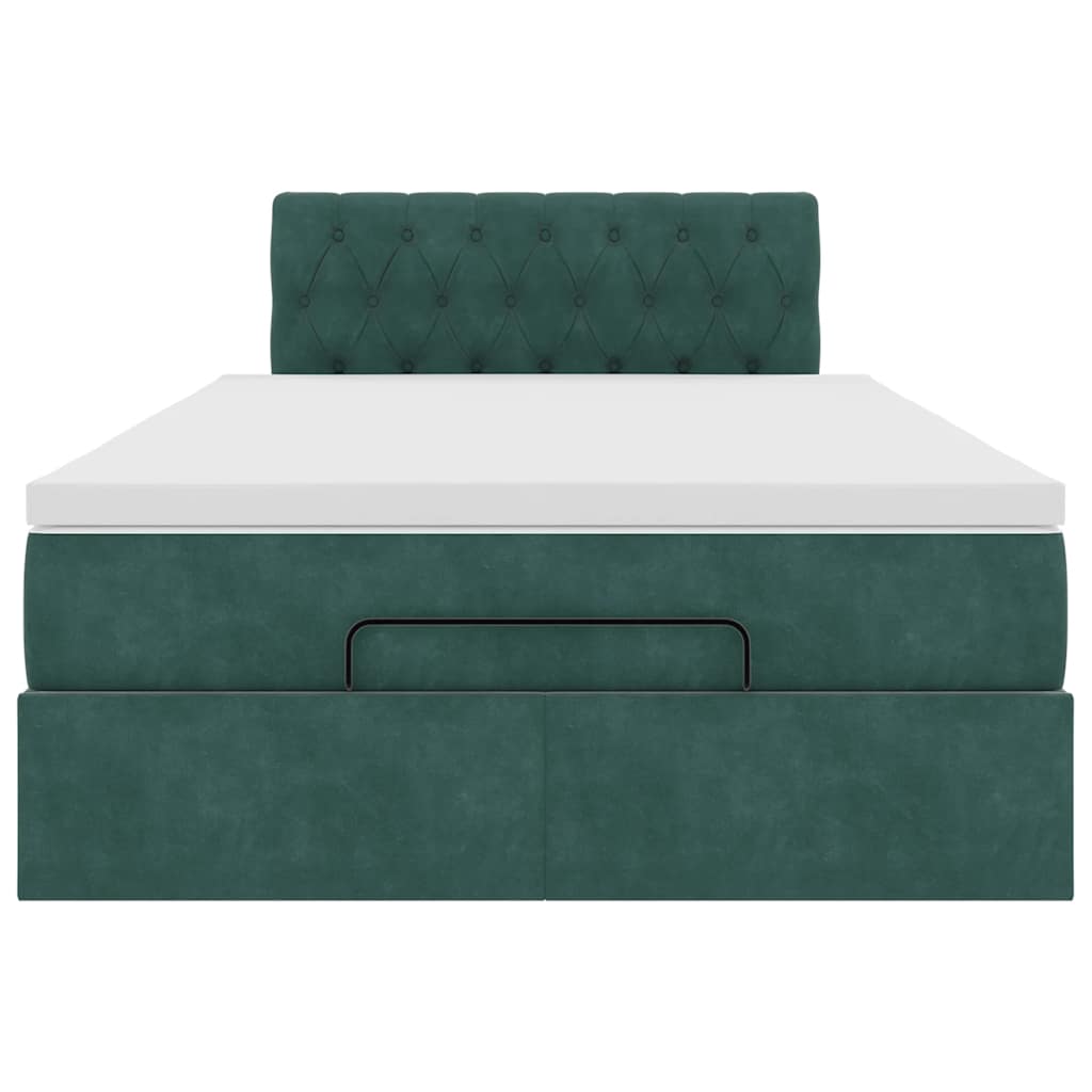 Lit ottoman avec matelas et LED vert foncé 90x200cm velours