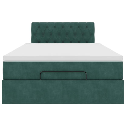 Lit ottoman avec matelas et LED vert foncé 90x200cm velours