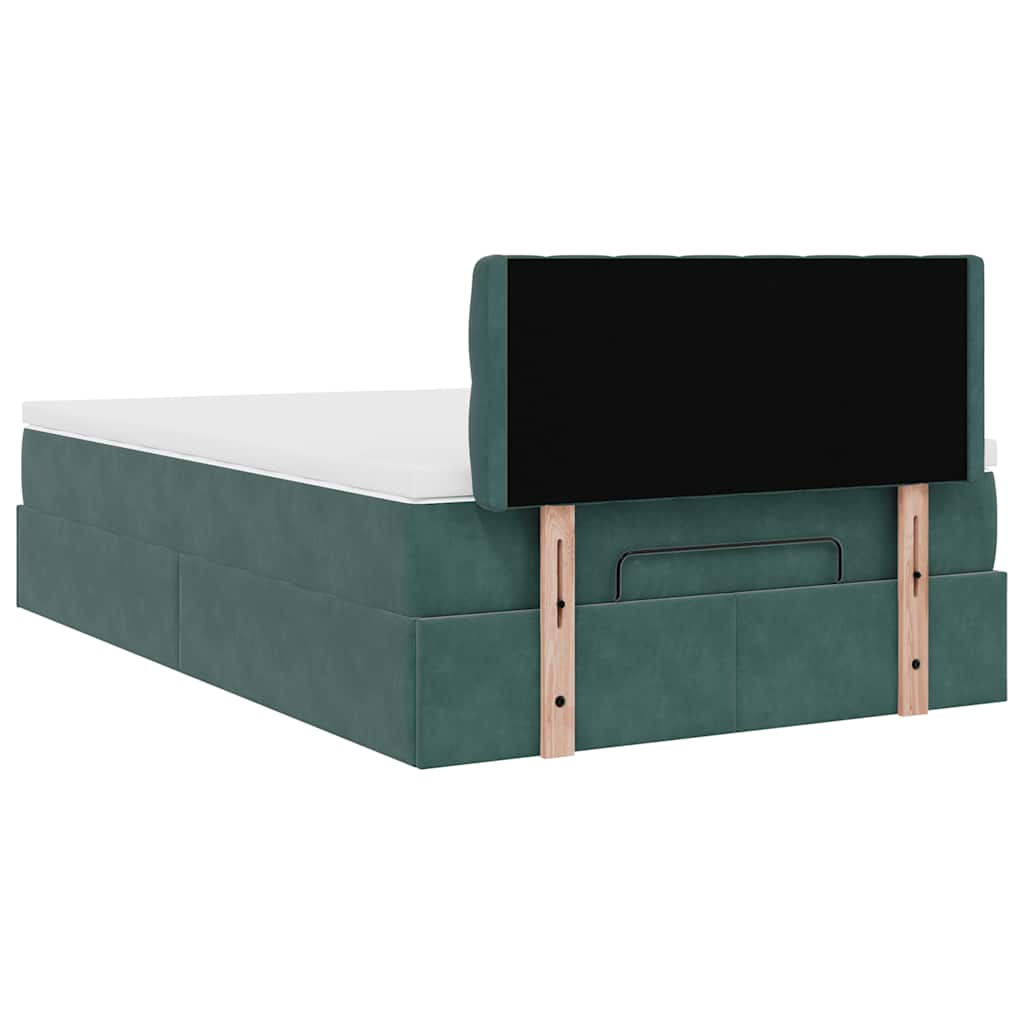 Lit ottoman avec matelas et LED vert foncé 90x200cm velours