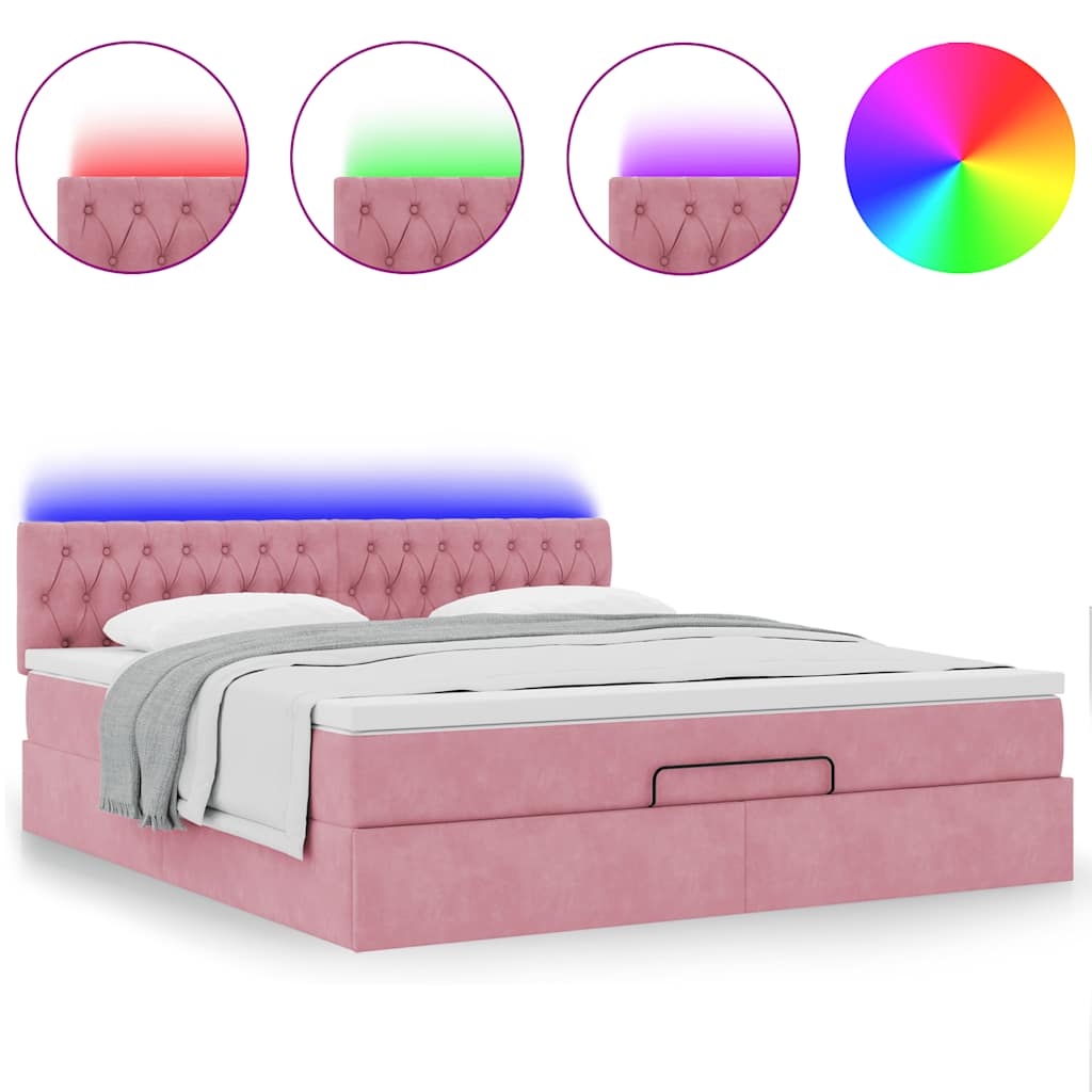 Lit ottoman avec matelas et LED Rose 180x200 cm velours