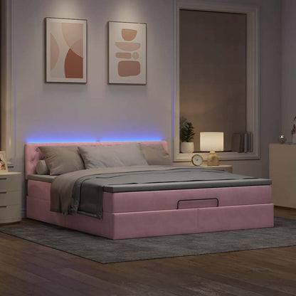 Lit ottoman avec matelas et LED Rose 180x200 cm velours