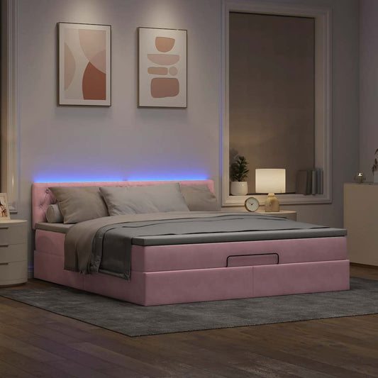 Lit ottoman avec matelas et LED Rose 180x200 cm velours