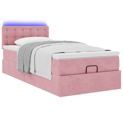 Cadre de lit ottoman avec matelas rose 80x200 cm velours