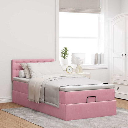 Cadre de lit ottoman avec matelas rose 80x200 cm velours