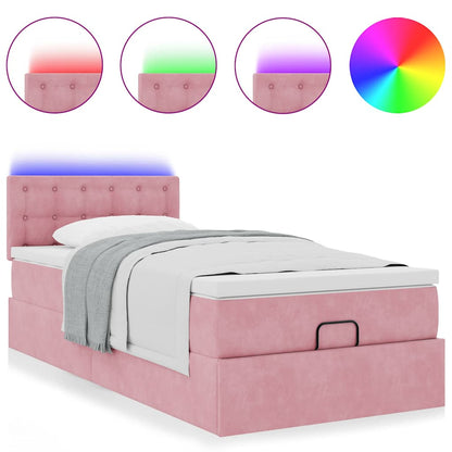 Cadre de lit ottoman avec matelas rose 80x200 cm velours