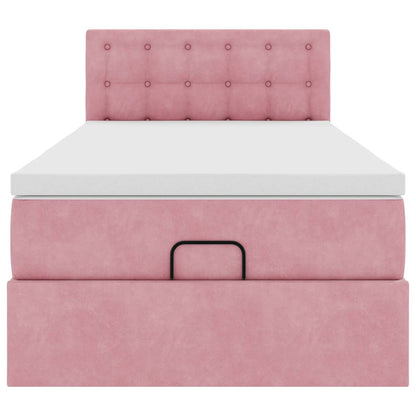 Cadre de lit ottoman avec matelas rose 80x200 cm velours