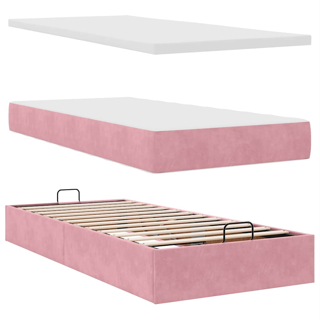 Cadre de lit ottoman avec matelas rose 80x200 cm velours