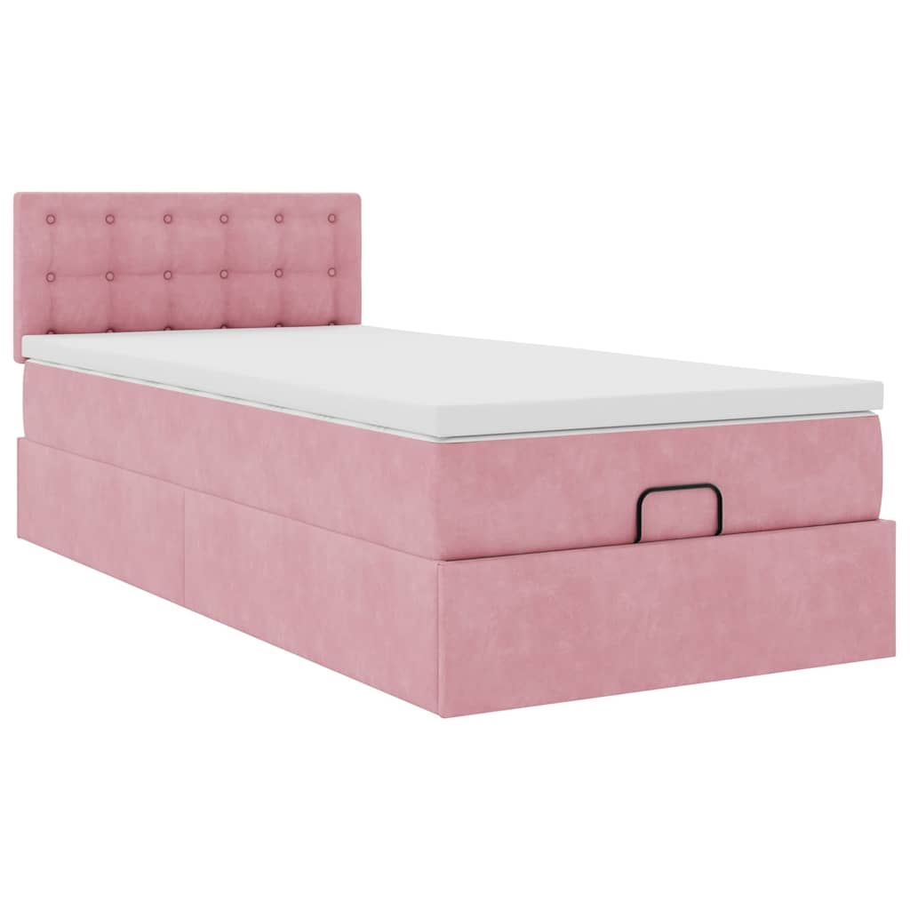 Cadre de lit ottoman avec matelas rose 80x200 cm velours