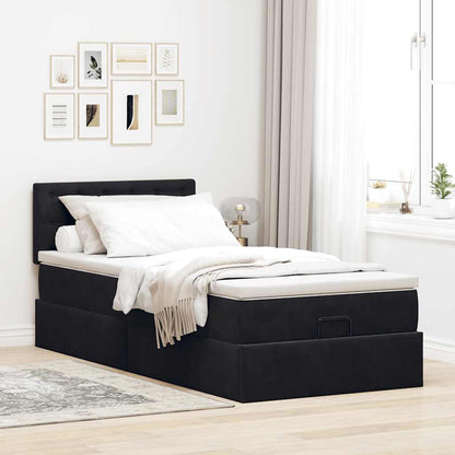 Lit ottoman avec matelas et LED Vert foncé 90x200cm velours