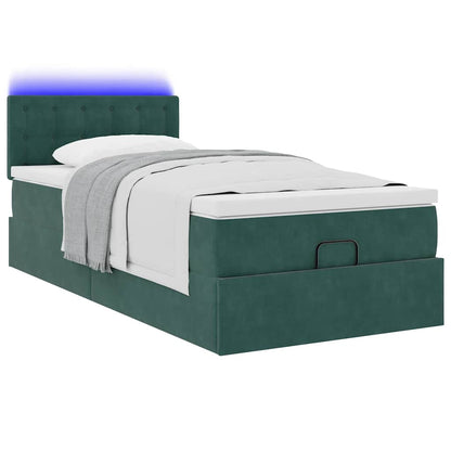 Lit ottoman avec matelas et LED Vert foncé 90x200cm velours