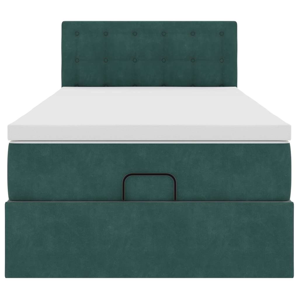 Lit ottoman avec matelas et LED Vert foncé 90x200cm velours