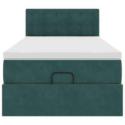 Lit ottoman avec matelas et LED Vert foncé 90x200cm velours