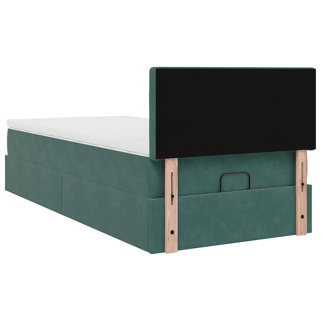 Lit ottoman avec matelas et LED Vert foncé 90x200cm velours