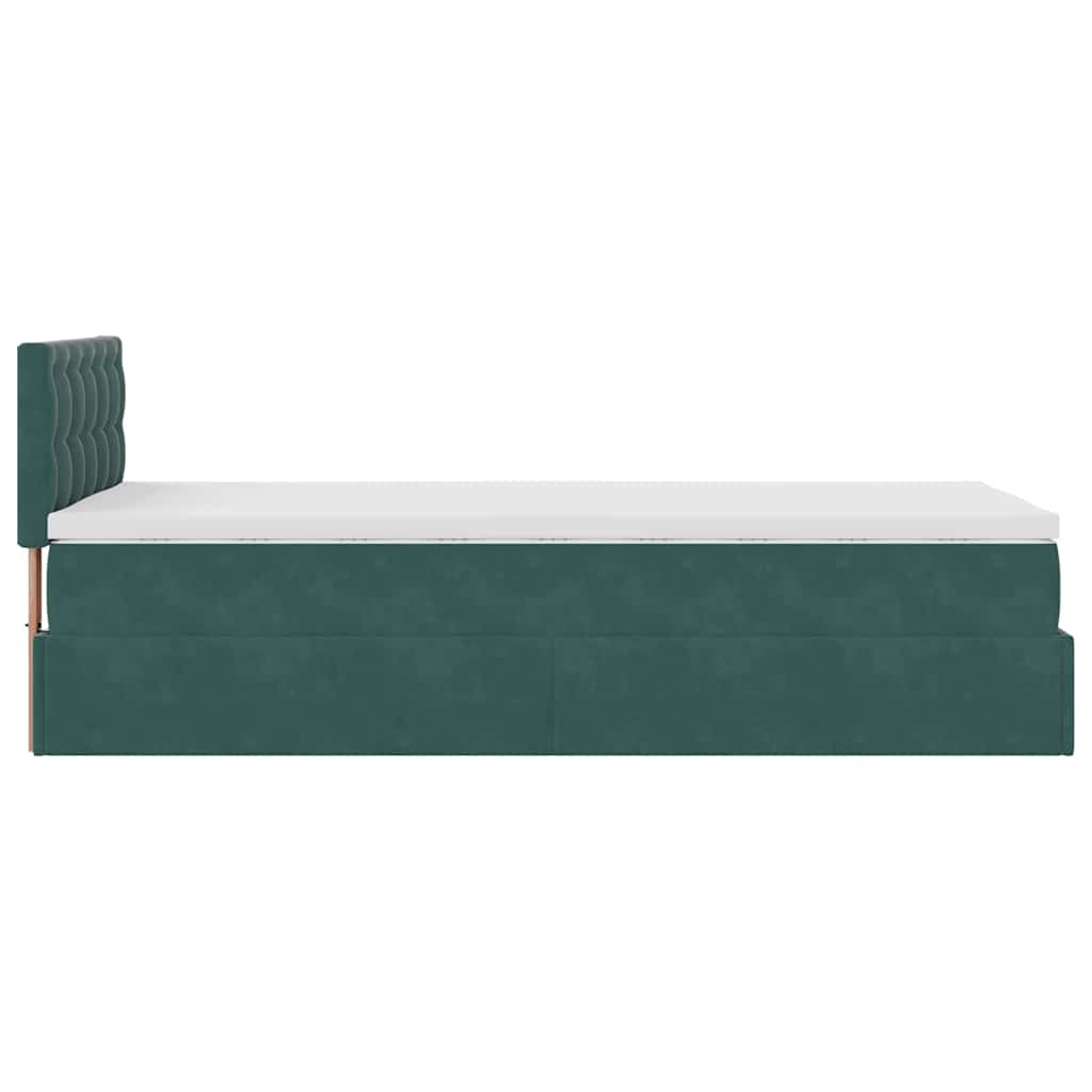 Lit ottoman avec matelas et LED Vert foncé 90x200cm velours