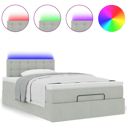 Lit ottoman avec matelas et LED gris clair 120x190cm velours