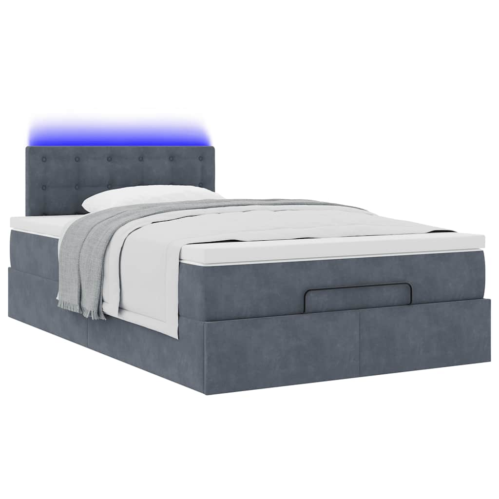 Lit ottoman avec matelas et LED gris foncé 90x200cm