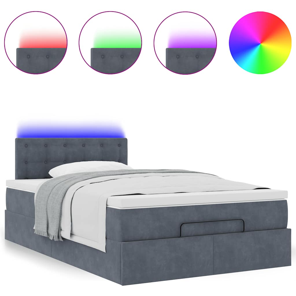 Lit ottoman avec matelas et LED gris foncé 90x200cm