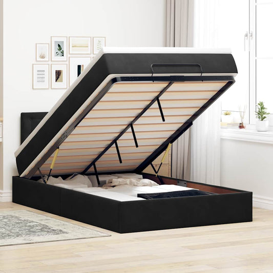 Lit ottoman avec matelas et LED noir 120x190 cm velours