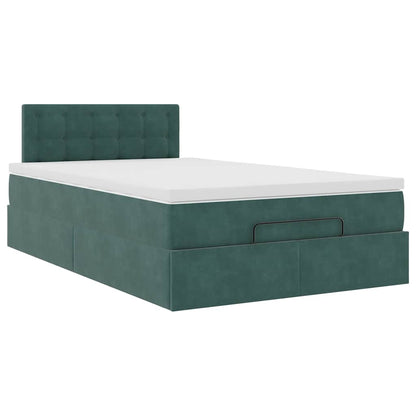 Lit ottoman avec matelas et LED vert foncé 90x200cm velours