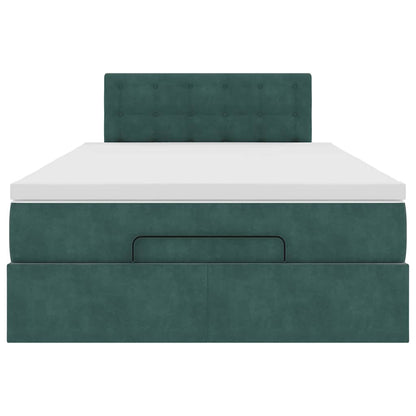 Lit ottoman avec matelas et LED vert foncé 90x200cm velours