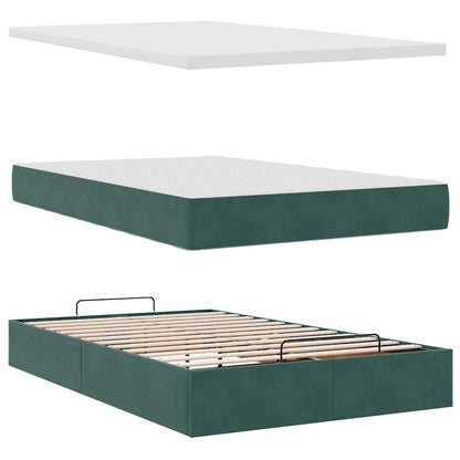 Lit ottoman avec matelas et LED vert foncé 90x200cm velours