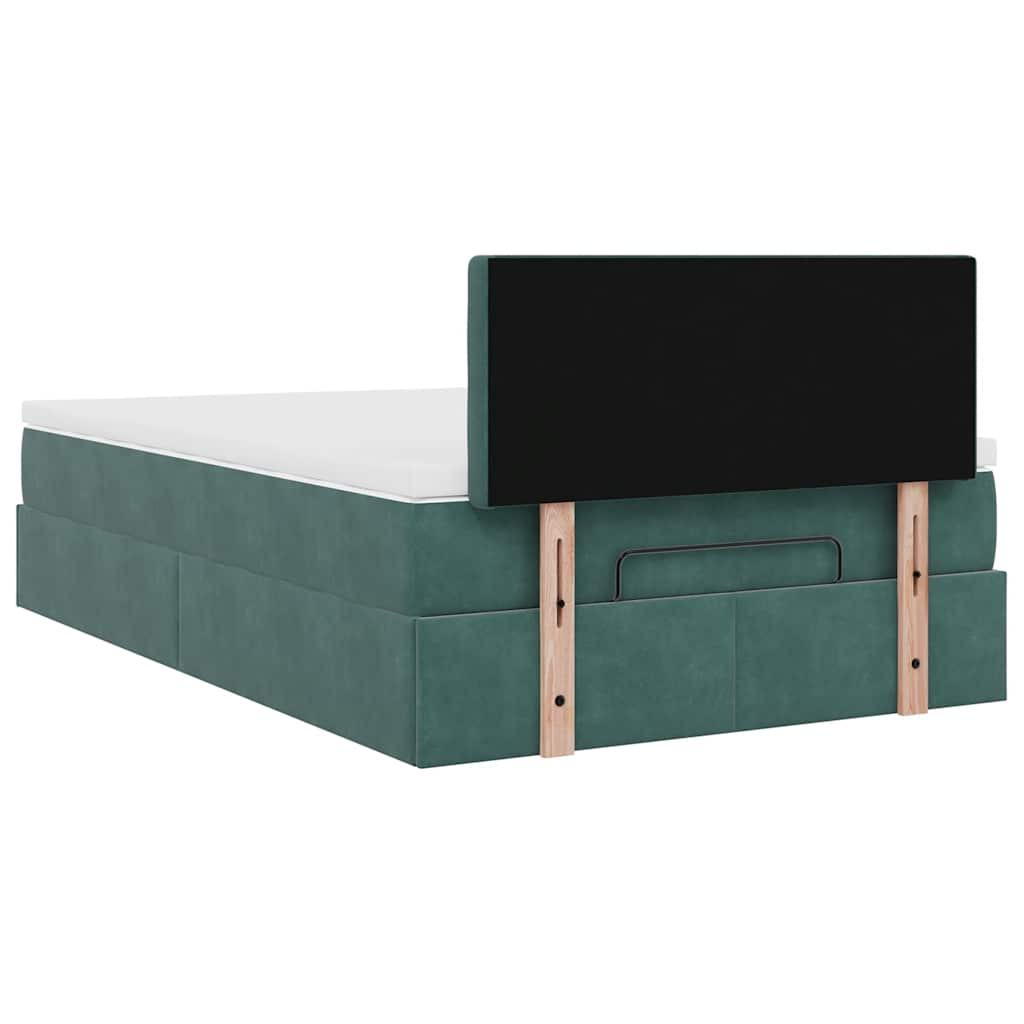 Lit ottoman avec matelas et LED vert foncé 90x200cm velours