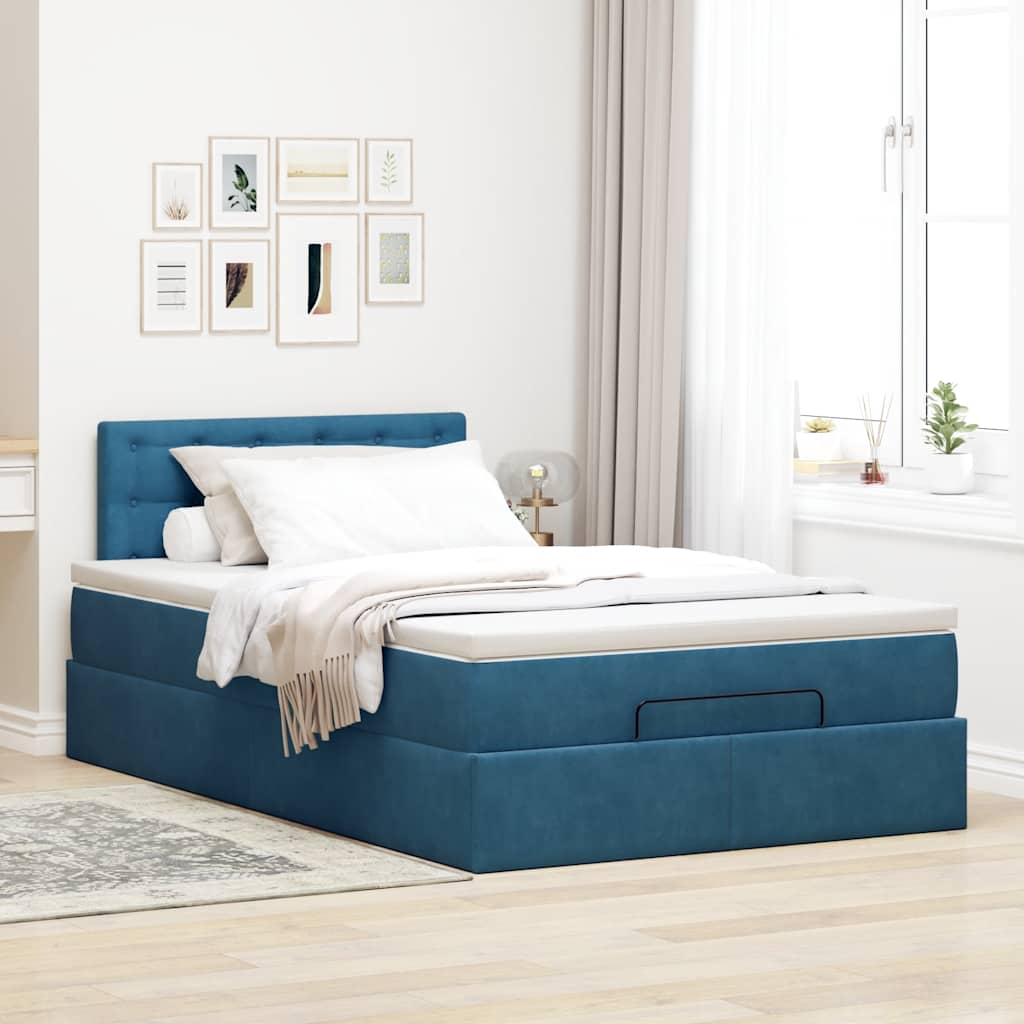 Lit ottoman avec matelas et LED bleu foncé 90x200cm velours