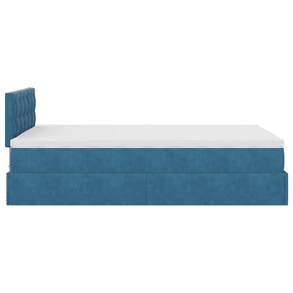 Lit ottoman avec matelas et LED bleu foncé 90x200cm velours