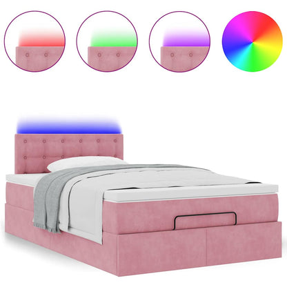 Lit ottoman avec matelas et LED rose 120x190 cm velours