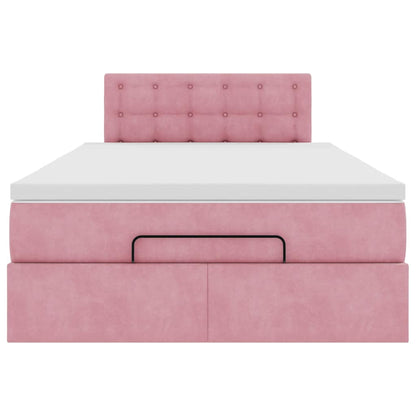 Lit ottoman avec matelas et LED rose 120x190 cm velours