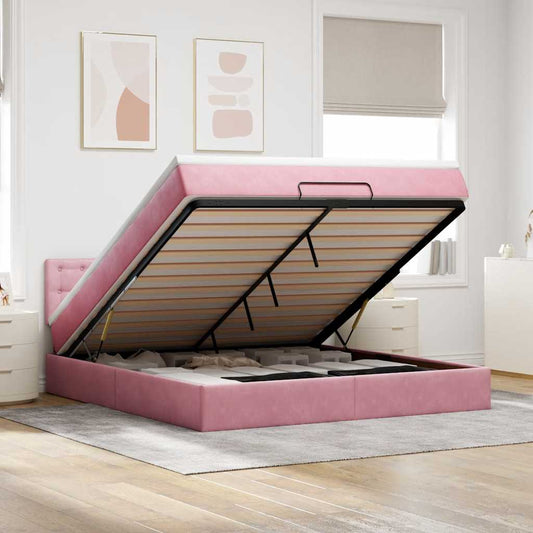 Lit ottoman avec matelas et LED Rose 180x200 cm velours