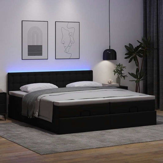 Lit ottoman avec matelas & LED Noir 180x200cm similicuir