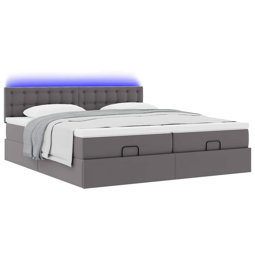 Lit ottoman avec matelas & LED Gris 180x200cm similicuir