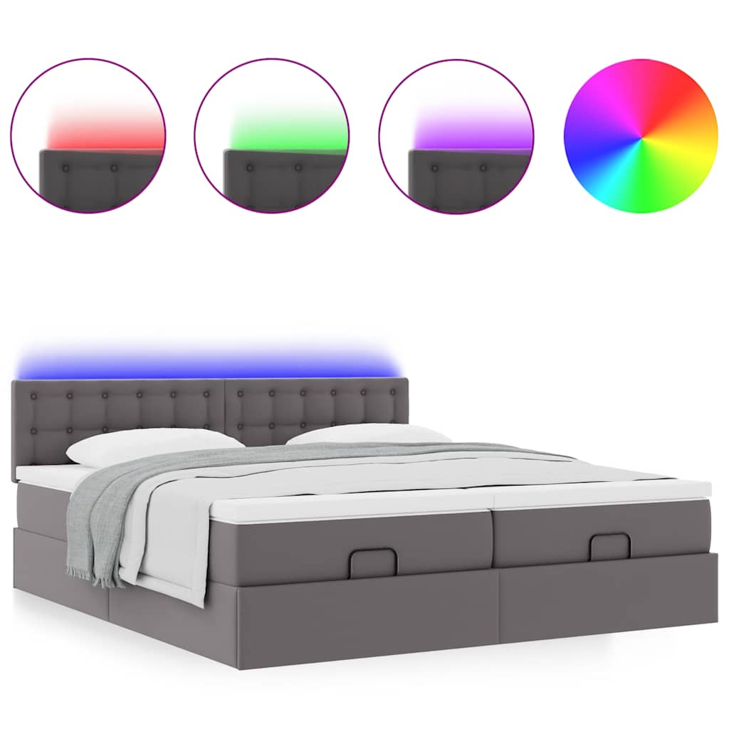 Lit ottoman avec matelas & LED Gris 180x200cm similicuir