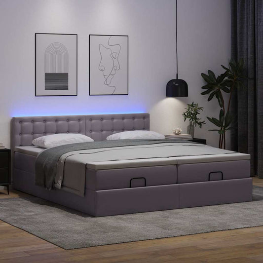 Lit ottoman avec matelas & LED Gris 180x200cm similicuir